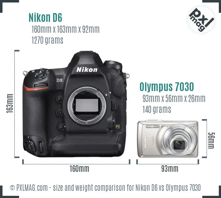 Nikon D6 vs Olympus 7030 size comparison