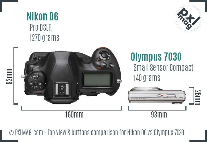 Nikon D6 vs Olympus 7030 top view buttons comparison