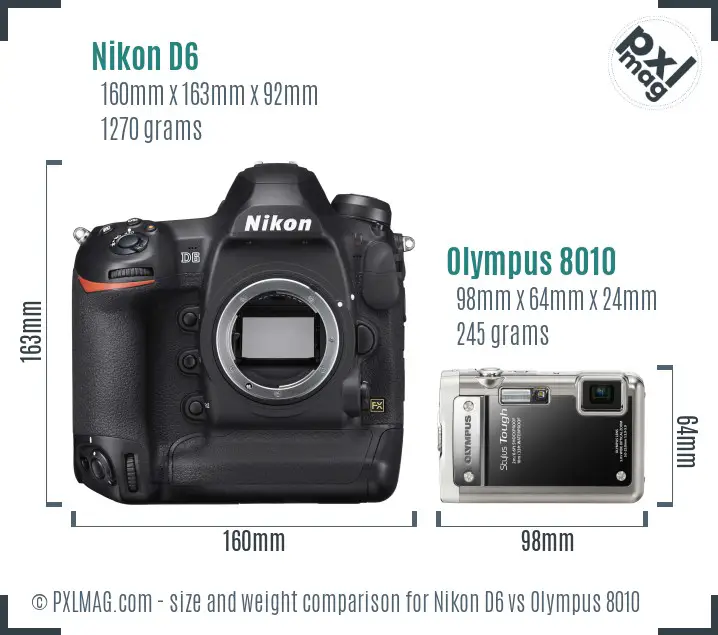 Nikon D6 vs Olympus 8010 size comparison