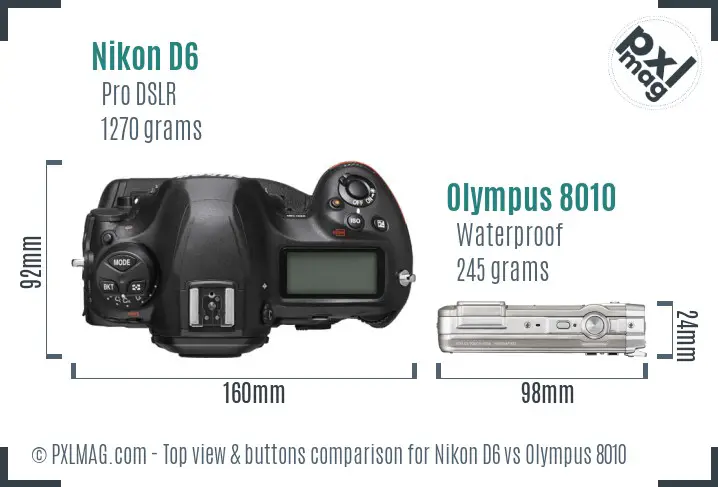 Nikon D6 vs Olympus 8010 top view buttons comparison