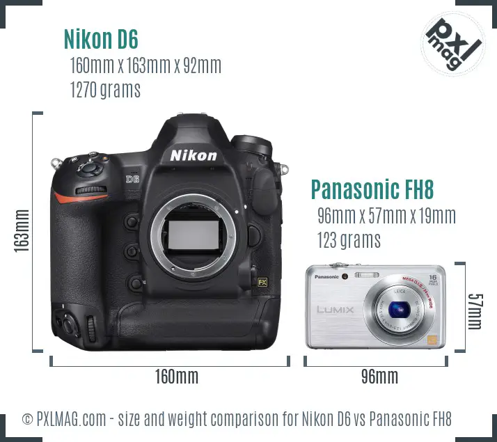 Nikon D6 vs Panasonic FH8 size comparison
