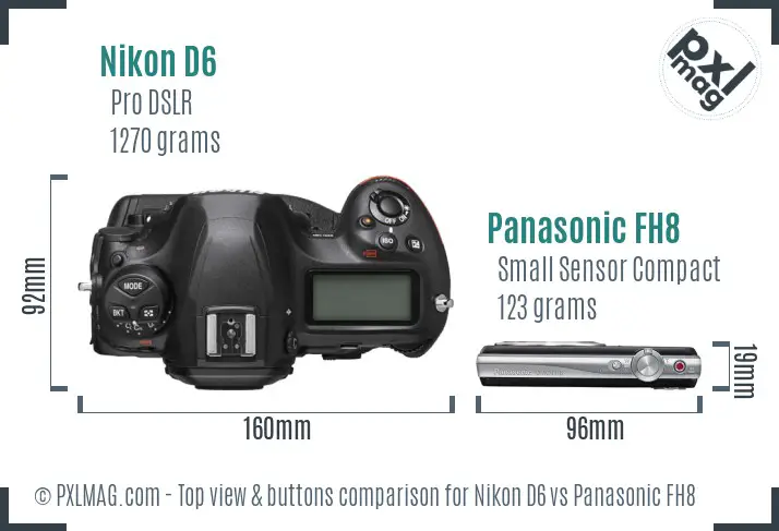 Nikon D6 vs Panasonic FH8 top view buttons comparison