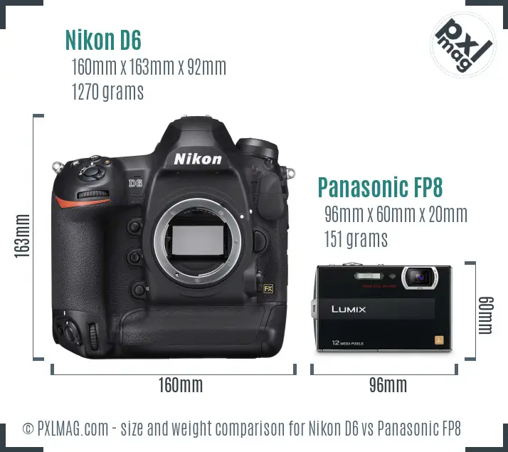 Nikon D6 vs Panasonic FP8 size comparison