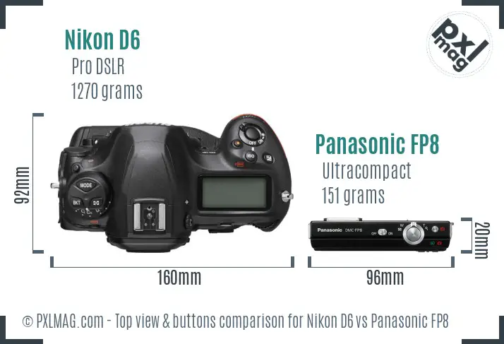Nikon D6 vs Panasonic FP8 top view buttons comparison