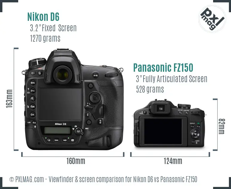 Nikon D6 vs Panasonic FZ150 Screen and Viewfinder comparison