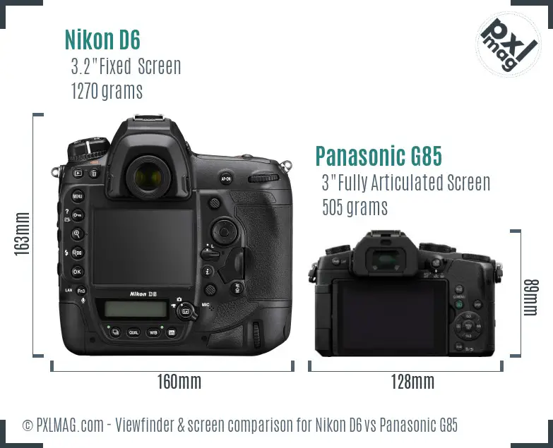 Nikon D6 vs Panasonic G85 Screen and Viewfinder comparison