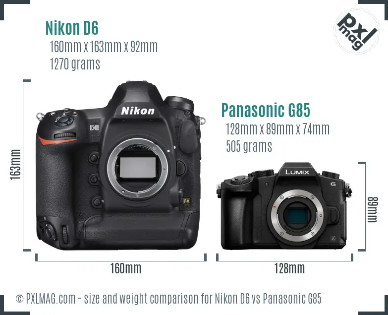Nikon D6 vs Panasonic G85 size comparison