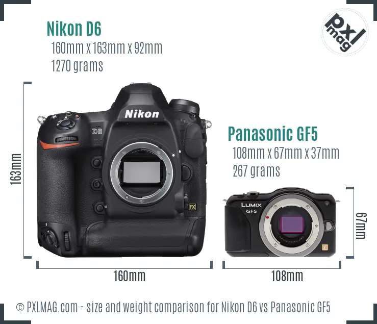 Nikon D6 vs Panasonic GF5 size comparison