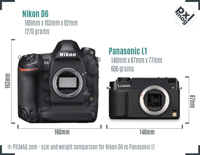 Nikon D6 vs Panasonic L1 size comparison Nikon D6 vs Panasonic L1 size comparison