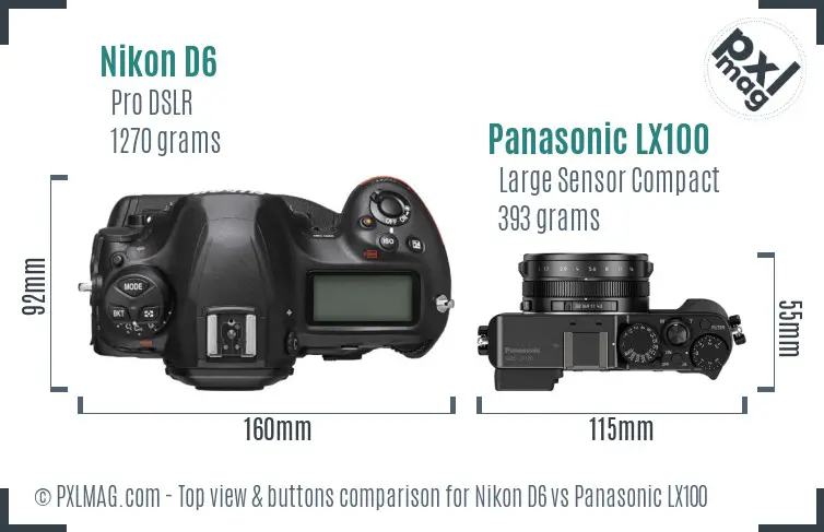 Nikon D6 vs Panasonic LX100 top view buttons comparison Nikon D6 vs Panasonic LX100 top view buttons comparison