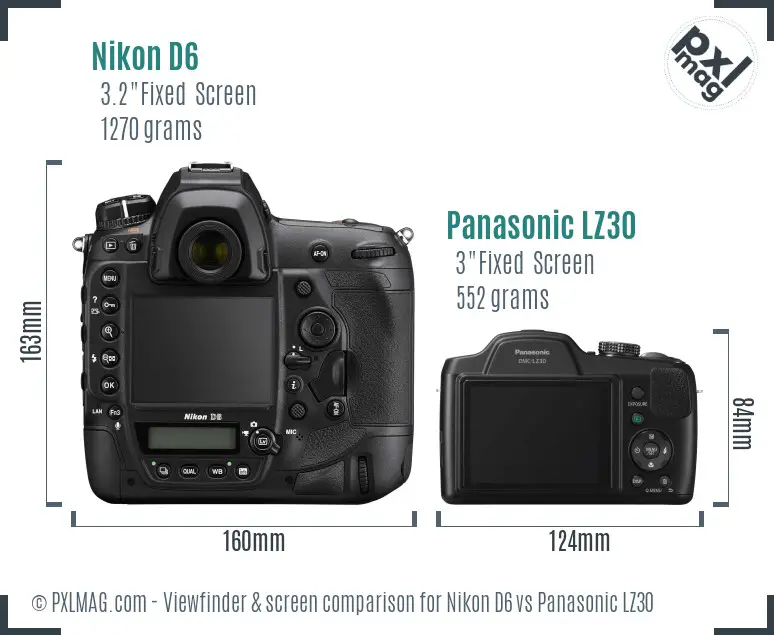 Nikon D6 vs Panasonic LZ30 Screen and Viewfinder comparison Nikon D6 vs Panasonic LZ30 Screen and Viewfinder comparison