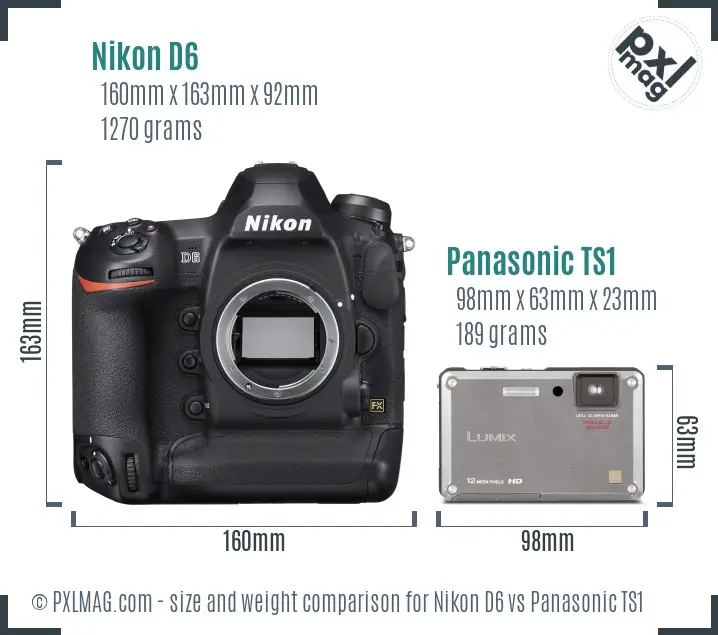 Nikon D6 vs Panasonic TS1 size comparison