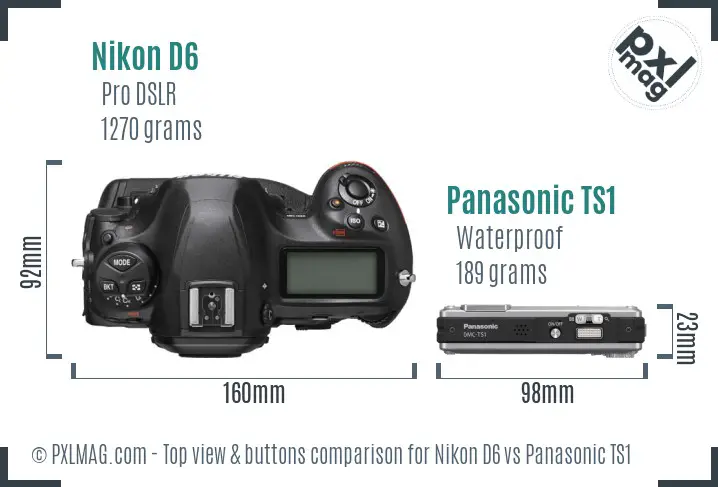 Nikon D6 vs Panasonic TS1 top view buttons comparison