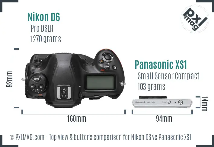 Nikon D6 vs Panasonic XS1 top view buttons comparison