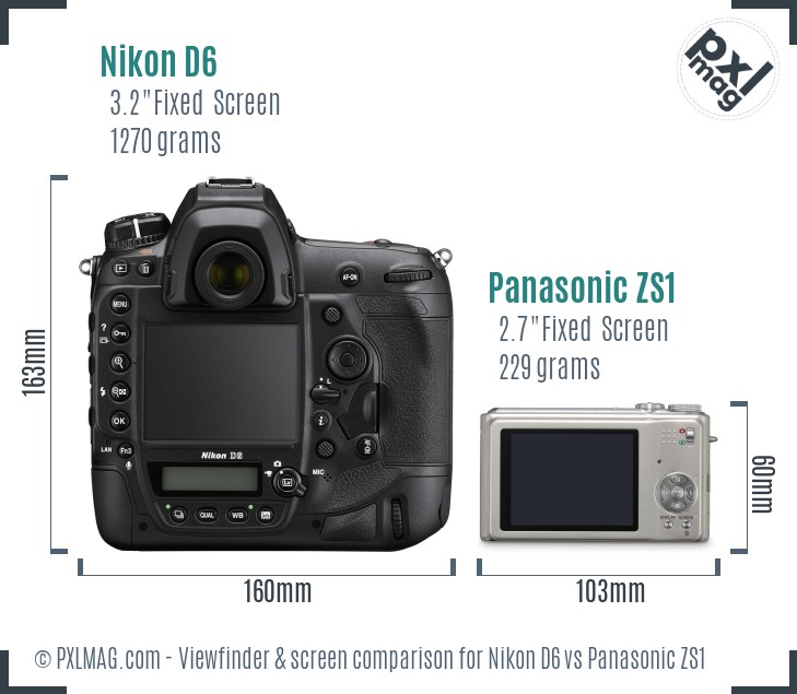 Nikon D6 vs Panasonic ZS1 Screen and Viewfinder comparison