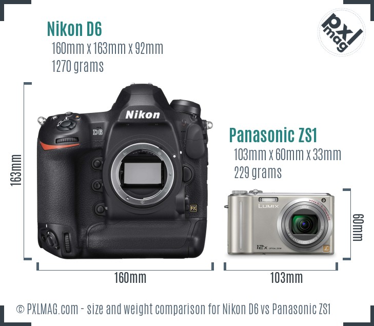 Nikon D6 vs Panasonic ZS1 size comparison Nikon D6 vs Panasonic ZS1 size comparison