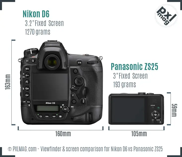 Nikon D6 vs Panasonic ZS25 Screen and Viewfinder comparison