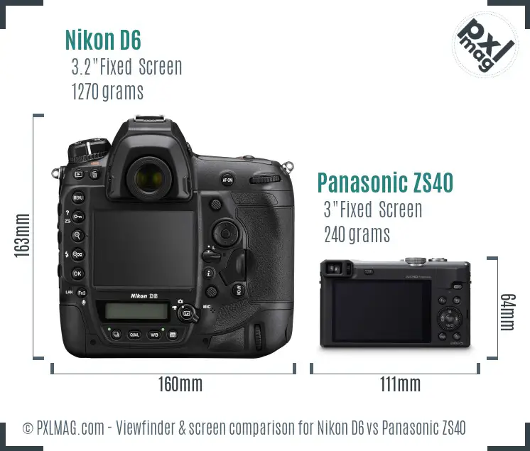 Nikon D6 vs Panasonic ZS40 Screen and Viewfinder comparison