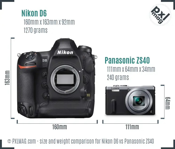 Nikon D6 vs Panasonic ZS40 size comparison