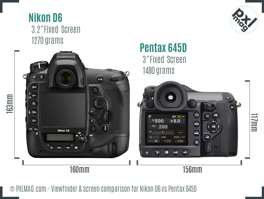 Nikon D6 vs Pentax 645D Screen and Viewfinder comparison