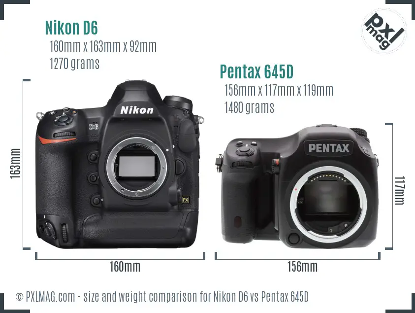 Nikon D6 vs Pentax 645D size comparison