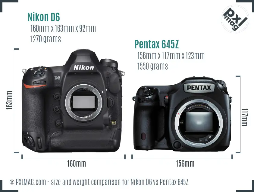 Nikon D6 vs Pentax 645Z size comparison