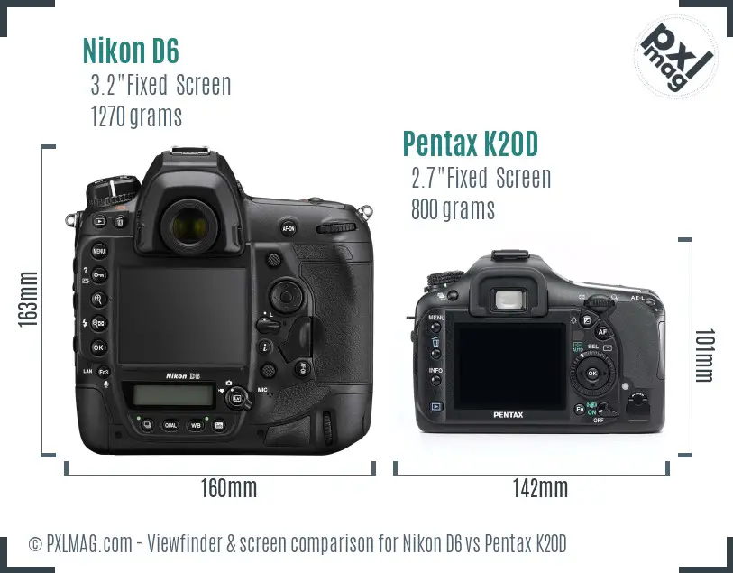 Nikon D6 vs Pentax K20D Screen and Viewfinder comparison Nikon D6 vs Pentax K20D Screen and Viewfinder comparison