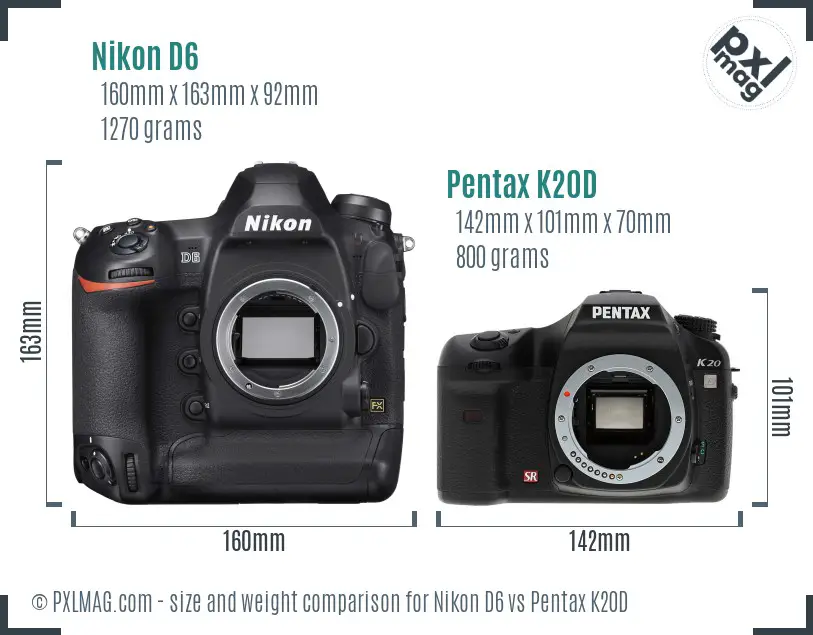 Nikon D6 vs Pentax K20D size comparison Nikon D6 vs Pentax K20D size comparison