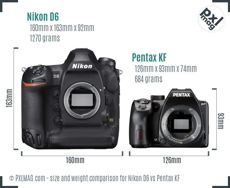 Nikon D6 vs Pentax KF size comparison