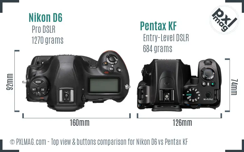 Nikon D6 vs Pentax KF top view buttons comparison