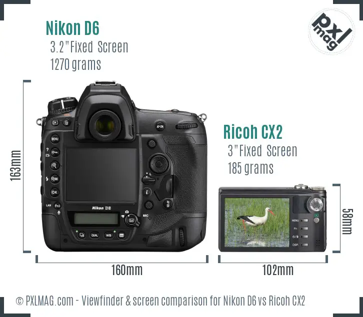 Nikon D6 vs Ricoh CX2 Screen and Viewfinder comparison Nikon D6 vs Ricoh CX2 Screen and Viewfinder comparison