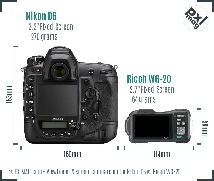 Nikon D6 vs Ricoh WG-20 Screen and Viewfinder comparison