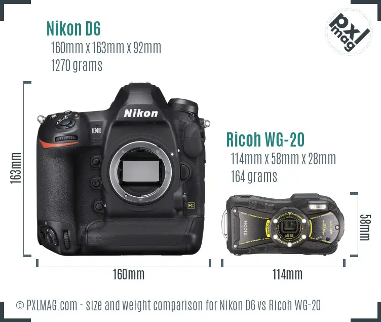 Nikon D6 vs Ricoh WG-20 size comparison