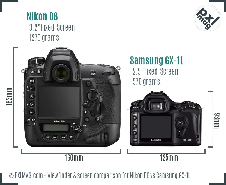 Nikon D6 vs Samsung GX-1L Screen and Viewfinder comparison Nikon D6 vs Samsung GX-1L Screen and Viewfinder comparison