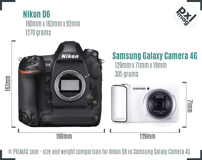 Nikon D6 vs Samsung Galaxy Camera 4G size comparison Nikon D6 vs Samsung Galaxy Camera 4G size comparison