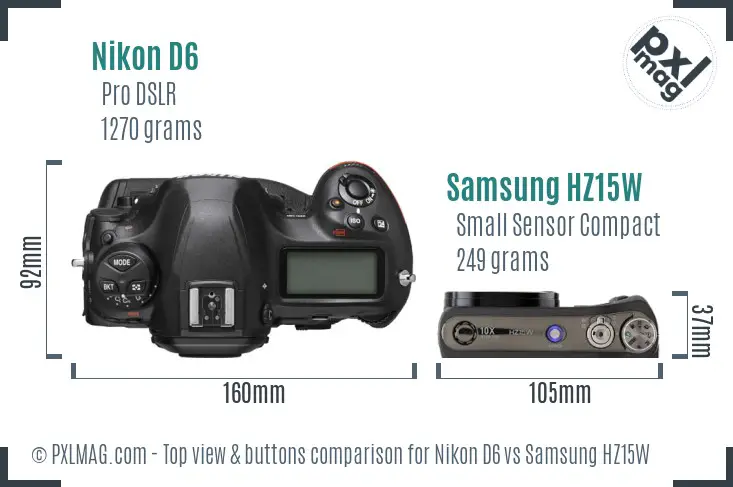 Nikon D6 vs Samsung HZ15W top view buttons comparison