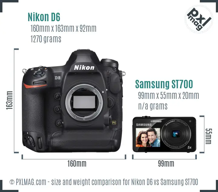 Nikon D6 vs Samsung ST700 size comparison