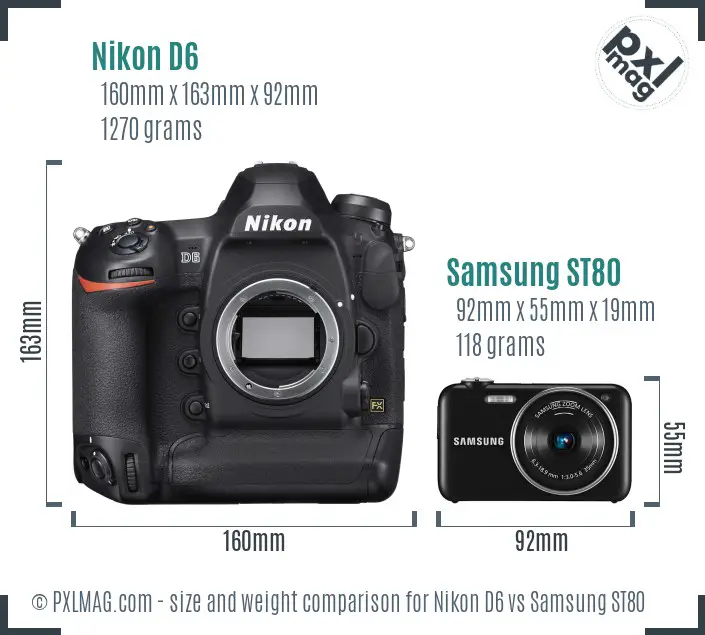 Nikon D6 vs Samsung ST80 size comparison Nikon D6 vs Samsung ST80 size comparison