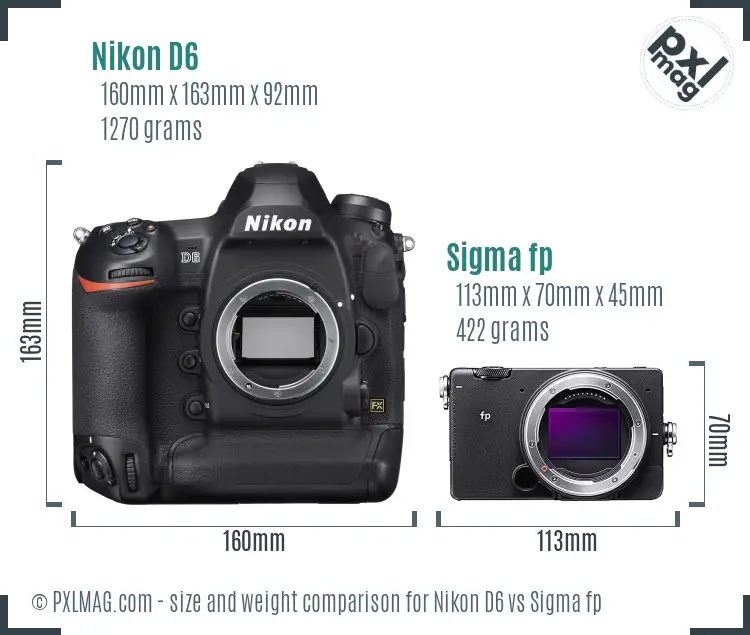 Nikon D6 vs Sigma fp size comparison