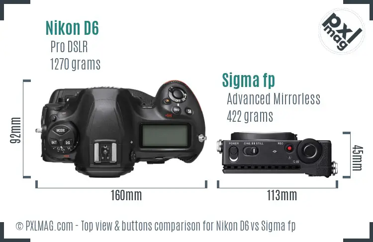 Nikon D6 vs Sigma fp top view buttons comparison