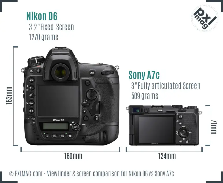 Nikon D6 vs Sony A7c Screen and Viewfinder comparison