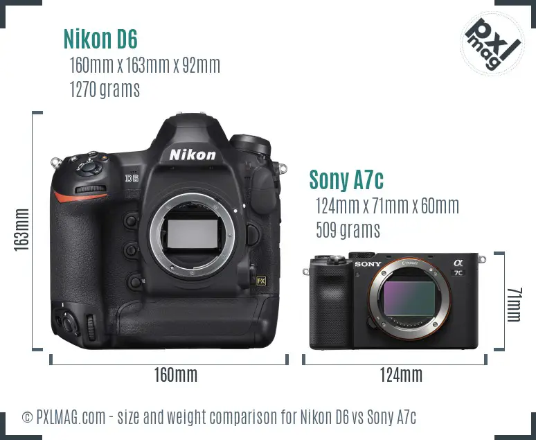 Nikon D6 vs Sony A7c size comparison