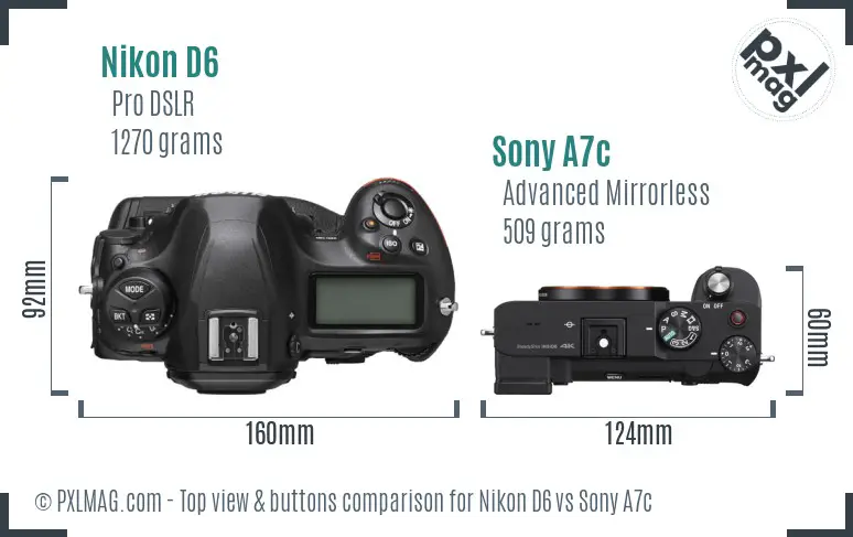 Nikon D6 vs Sony A7c top view buttons comparison
