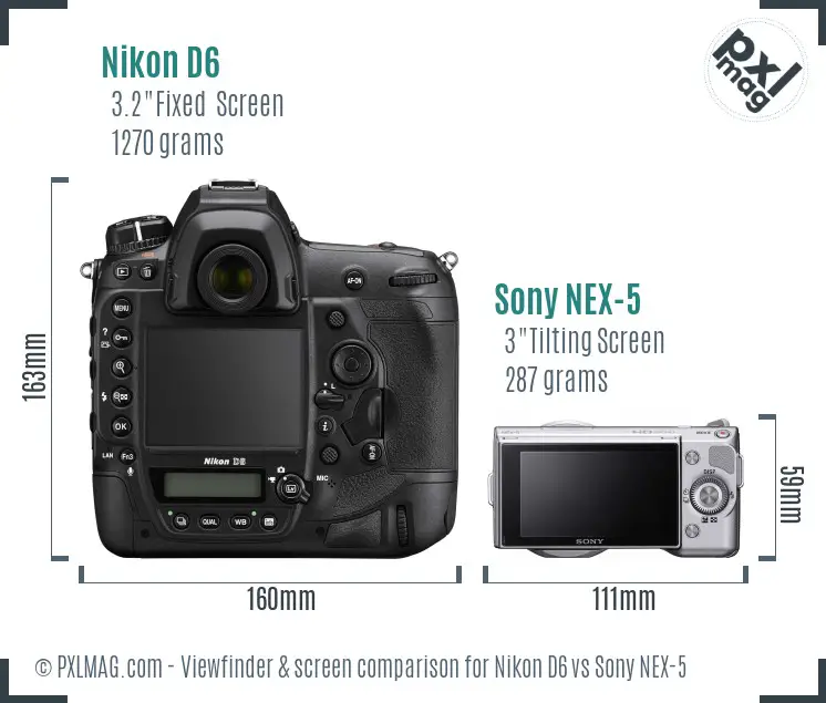 Nikon D6 vs Sony NEX-5 Screen and Viewfinder comparison
