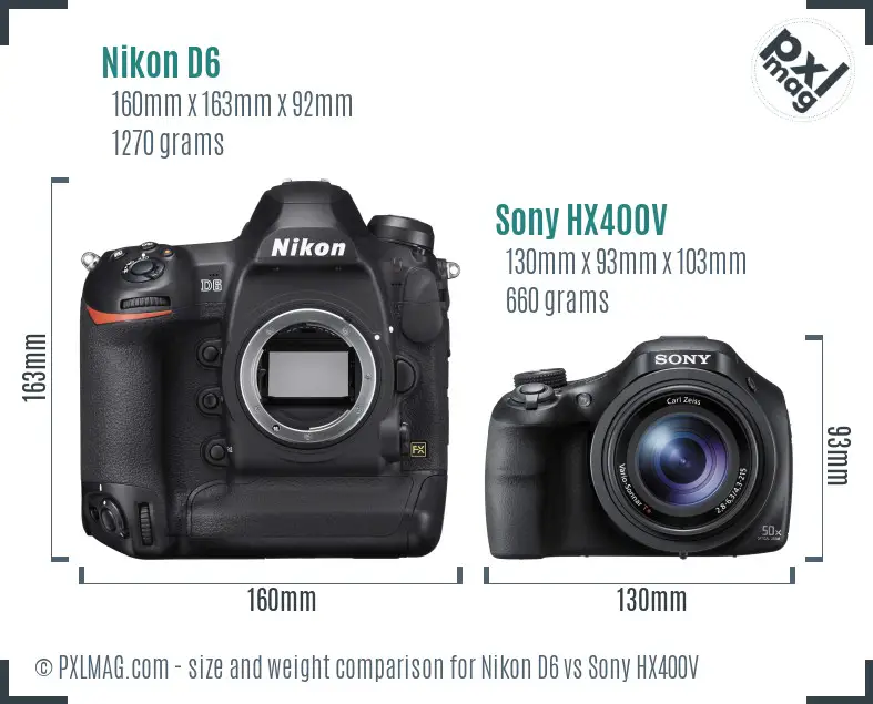 Nikon D6 vs Sony HX400V size comparison