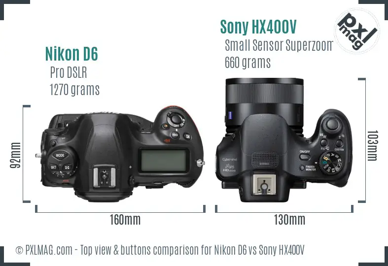 Nikon D6 vs Sony HX400V top view buttons comparison