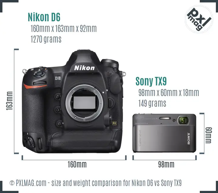 Nikon D6 vs Sony TX9 size comparison