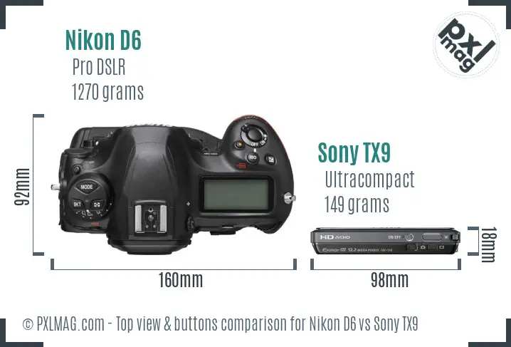 Nikon D6 vs Sony TX9 top view buttons comparison