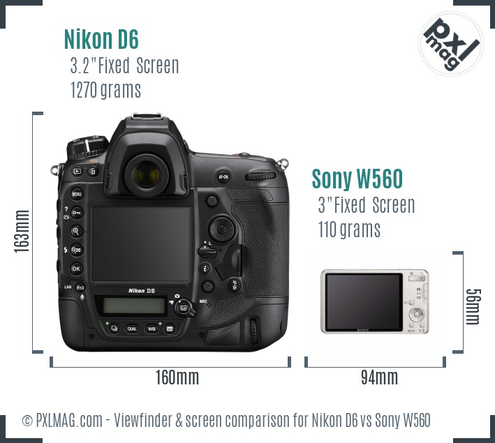 Nikon D6 vs Sony W560 Screen and Viewfinder comparison