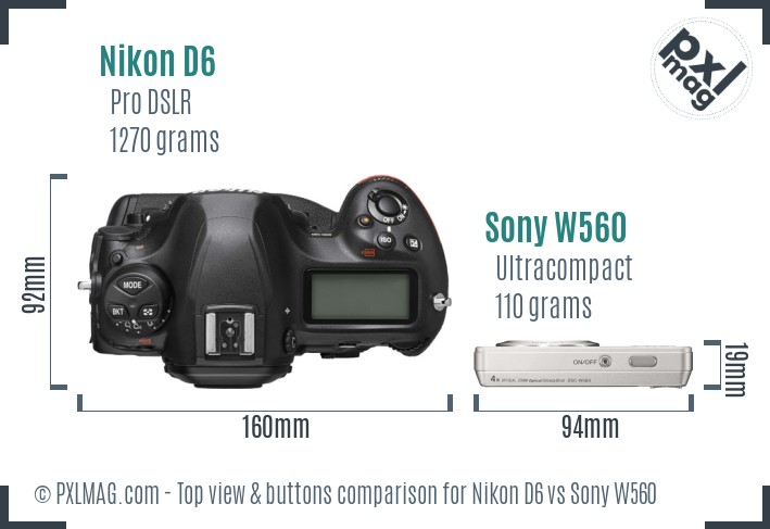 Nikon D6 vs Sony W560 top view buttons comparison